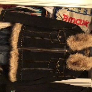 100% real leather suede jacket with faux fur trim